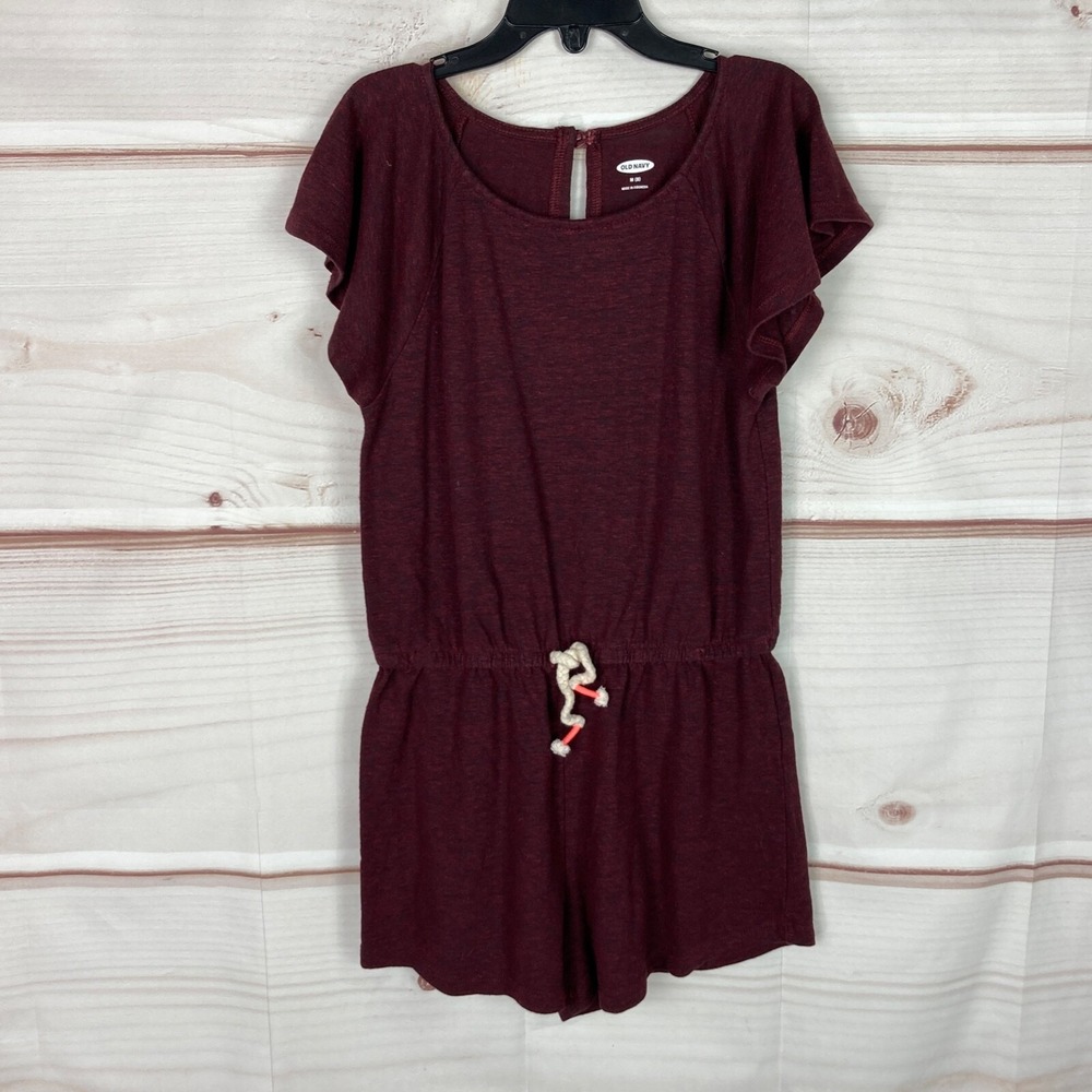 Old Navy Romper Girls M‎ Burgundy Flutter Sleeve Linen Blend Elastic Waist Solid